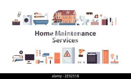 set home maintenance repair service concept horizontal isolated vector illustration Stock Vector
