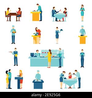 Catering restaurant service outlet for public events and home orders flat icons set abstract isolated  vector illustration Stock Vector