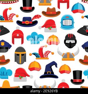 Headwear seamless colorful pattern with different kinds of hats from various ages and styles vector illustration Stock Vector