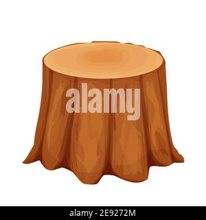 Stump of tree, detailed drawing in cartoon style isolated on white background. Log, outdoor forest chopped wooden material. Textured clipart stock. . Stock Vector