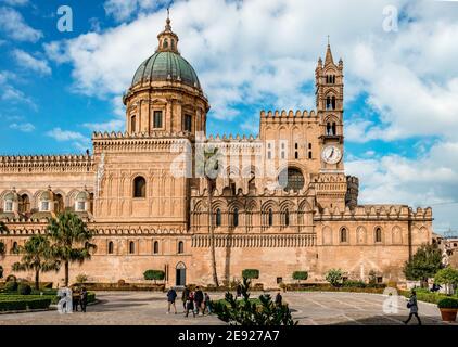 Palermo, Italy - December 31 2015: View of the Cathedral of the city. It is dedicated to the Assumption of the Virgin Mary. Stock Photo