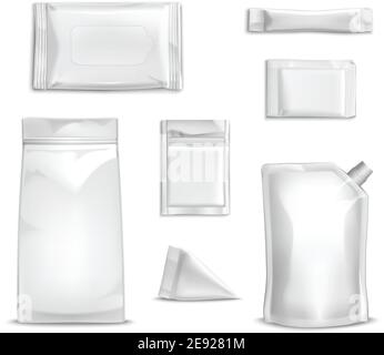 Blank white packaging realistic set for food and sauce isolated vector illustration Stock Vector