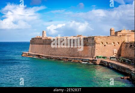 The Saint Elmo Bay and the city walls of Valletta, in Malta. Stock Photo