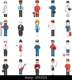 Twenty cartoon characters of different professions in uniform decorative icons set isolated vector illustration Stock Vector