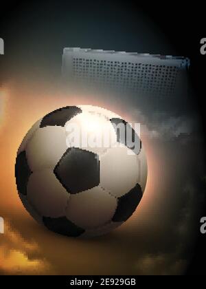 Beautiful goal moment with  glowing in the darkness soccer ball against metallic gates background abstract vector illustration Stock Vector