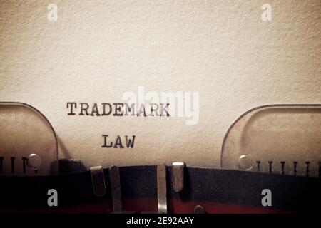 Trademark law phrase written with a typewriter. Stock Photo