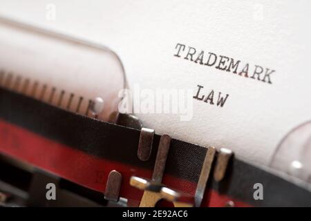 Trademark law phrase written with a typewriter. Stock Photo