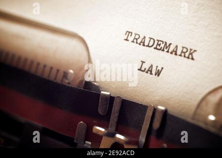Trademark law phrase written with a typewriter. Stock Photo