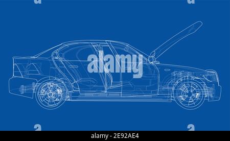 Electric Car With Chassis. Vector rendering of 3d Stock Vector