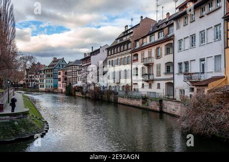 Half timbered houses in Little France, Strasbourg, France. Alsatian scenic landscape in the afternoon. Stock Photo