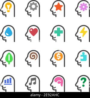 thinking head icon set,vector and illustration Stock Vector