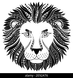 Tattoo style. Vector silhouette of lion isolated on white background. Zodiac sign leo Stock Vector