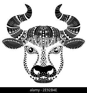 Tattoo style. Silhouette of bull isolated on white background. Zodiac sign Taurus. Stock Vector