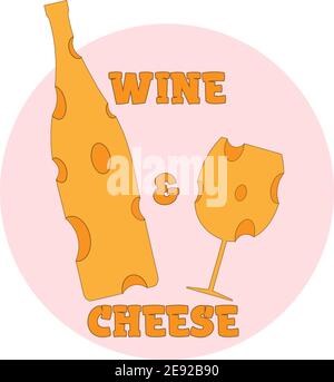 bottle and glass of cheese. logo wine and cheese 1 Stock Vector