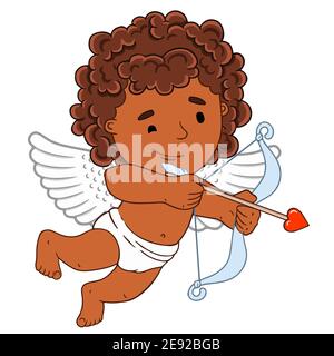 Stock Vector Graphics little cute black angel shoots with bow arrow. Valentine's Day Stock Vector