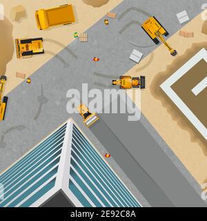 Top viewed poster of preparation for block construction by different machines and equipment vector illustration Stock Vector