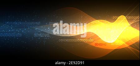 Bytes of binary code run through network. Abstract futuristic syberspace. Modern Technology background Stock Vector