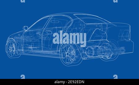 Electric Car With Chassis. Vector rendering of 3d Stock Vector