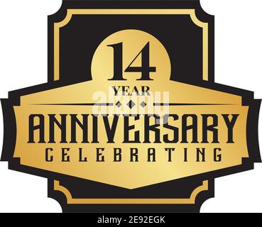 14th year anniversary emblem logo design vector template Stock Vector