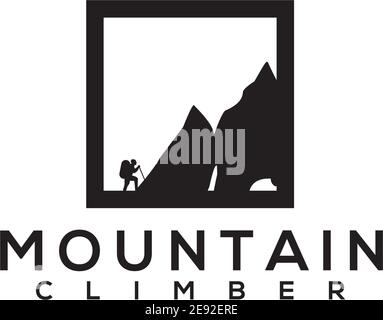 Moutain climber logo design vector illustration template Stock Vector