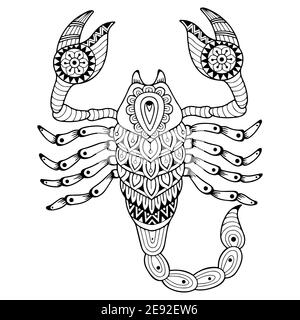 Coloringbook for adult. Silhouette of scorpion isolated on white background. Zodiac sign scorpio. Stock Vector