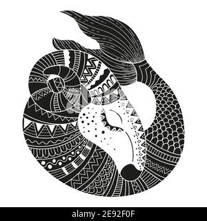 Tattoo style. Silhouette of capricorn isolated on white background. Zodiac capricorn Stock Vector