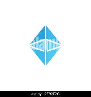 3d flat blue diamond symbol geometric design vector Stock Vector
