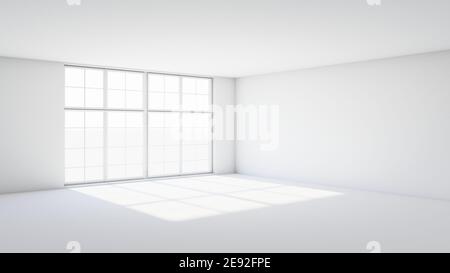 White room with incident light from the window. 3d render Stock Photo