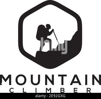 Moutain climber logo design vector illustration template Stock Vector