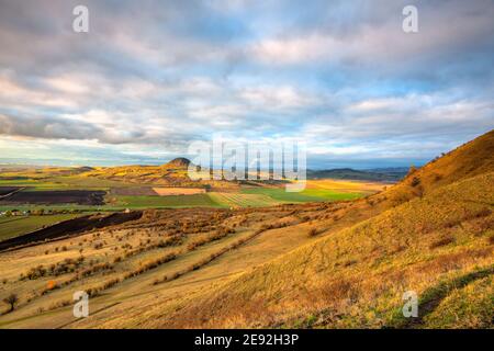 Amazing autumn view from Rana Hill in Central Bohemian Uplands, Czech Republic. Central Bohemian Uplands is a mountain range located in northern Bohem Stock Photo