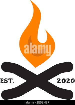 Flames logo design with fire and wood icon template illustration Stock Vector
