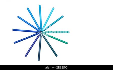 Circle of blue colored markers on isolated background. Different shades of blue. Design and creativity concept Stock Photo