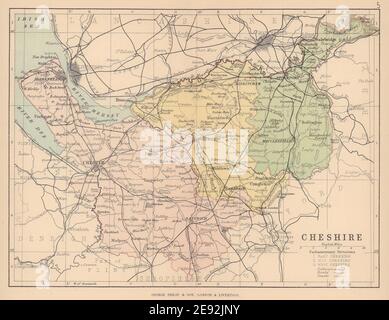 CHESHIRE. Antique county map. Railways roads canals. Constituencies. PHILIP 1885 Stock Photo