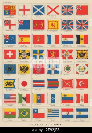 NATIONAL FLAGS. Ensigns, Royal & Imperial Standards. JOHNSTON 1910 old map Stock Photo