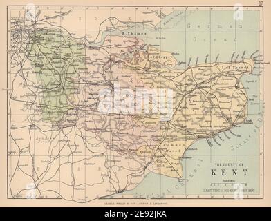 KENT. Antique county map. Railways roads. Constituencies. PHILIP 1885 old Stock Photo