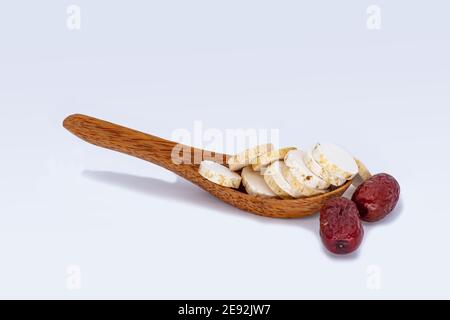 Chinese traditional medicine -- -- -- -- -- -- -- the yam in the wooden spoon and red dates Stock Photo