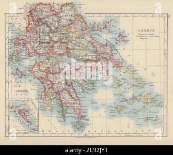 GREECE. Thessaly Morea Rumelia Cyclades Aegean Ionian Islands. JOHNSTON 1910 map Stock Photo