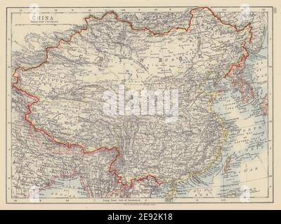 CHINESE EMPIRE. China East Asia Tibet Mongolia Turkestan Korea JOHNSTON 1910 map Stock Photo
