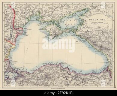 BLACK SEA. Russia Turkey Crimea Romania Bulgaria Kuban. JOHNSTON 1910 old map Stock Photo