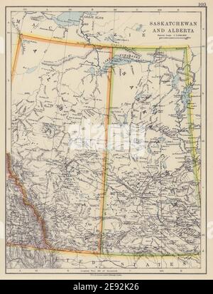 CANADA PRAIRIES. Saskatchewan & Alberta provinces. JOHNSTON 1910 old map Stock Photo