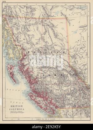 BRITISH COLUMBIA. Province map. Railroads. Vancouver island. JOHNSTON 1910 Stock Photo