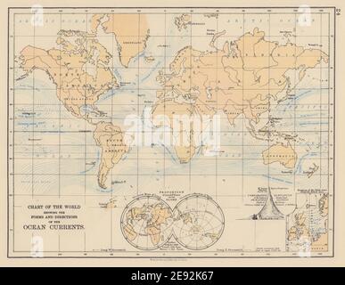 WORLD OCEAN CURRENTS. Shows progress of North Sea tidal wave. JOHNSTON 1901 map Stock Photo