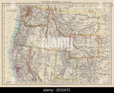 USA NORTH WEST. Washington Oregon ID MT WY Utah Nevada CA. JOHNSTON 1910 map Stock Photo
