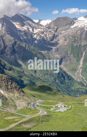 Rest place parking on Taxenbacher Fusch high alpine road on Grossglockner mountain in Austria Stock Photo