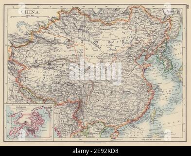 CHINESE EMPIRE China East Asia Tibet Mongolia Turkestan Korea Hong Kong 1901 map Stock Photo