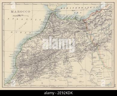 MOROCCO. Showing Atlas mountains rivers towns. Marrakech. JOHNSTON ...