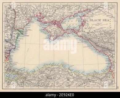 BLACK SEA. Russia Turkey Crimea Romania Bulgaria Kutais. JOHNSTON 1901 old map Stock Photo