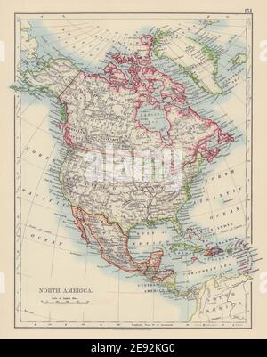 NORTH AMERICA POLITICAL. Greenland 'Danish America' USA Canada Mexico 1901 map Stock Photo