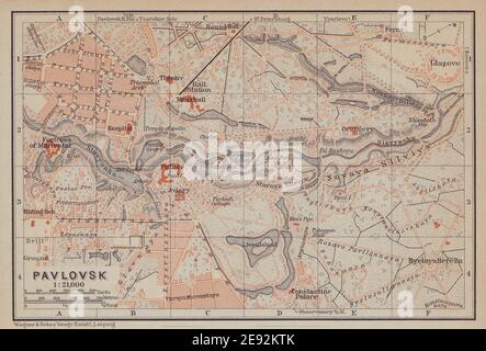 Pavlovsk, Pushkinsky District, St Petersburg. Russia. BAEDEKER 1914 old map Stock Photo