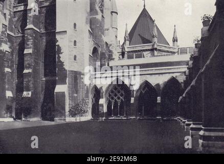 The Cloister Garth and Chapter House, Westminster Abbey 1946 old vintage print Stock Photo